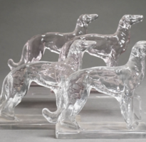 Two Pairs Molded Glass Irish Wolfhound-Form Bookends